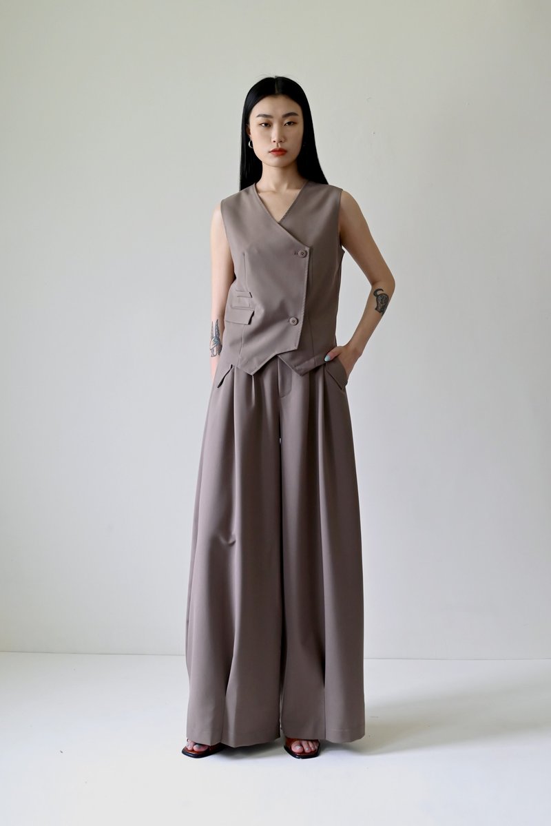 Shan Yong 多褶寬襬落地褲(三色) - 女長褲 - 棉．麻 