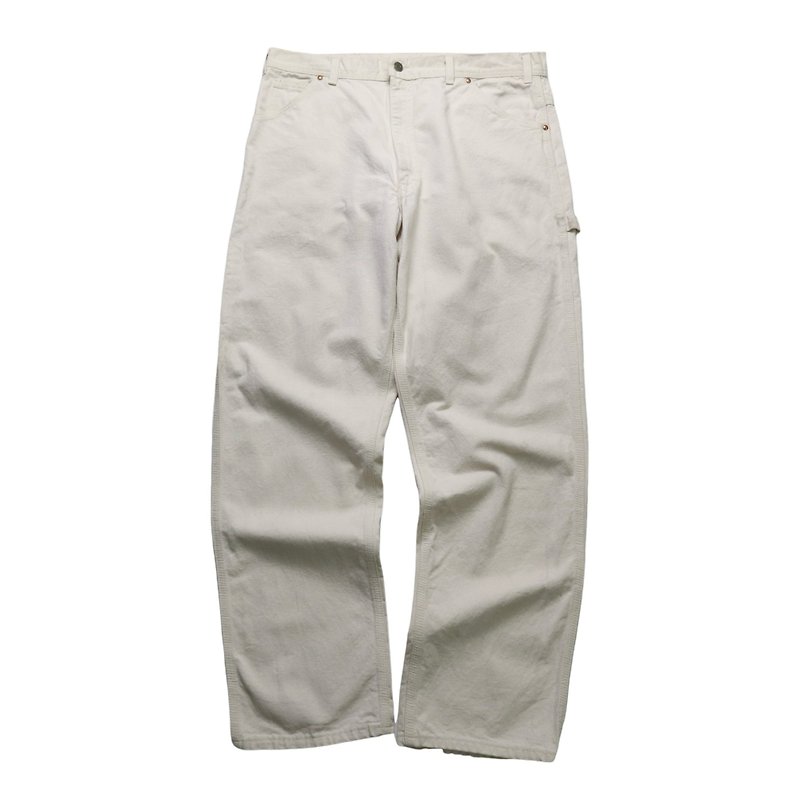 (36W) 1980s Key American-made off-white work pants Talon zipper - กางเกงขายาว - ผ้าฝ้าย/ผ้าลินิน ขาว