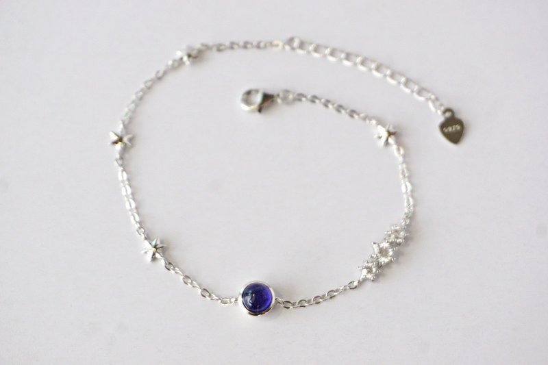 Natural Blue Sapphire Bracelet Sterling Silver 925 With Whitegold Plated. - 手鍊/手環 - 純銀 藍色