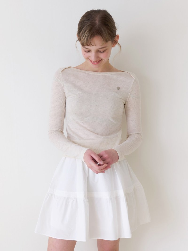 Needs long sleeve t-shirt_ Oat beige - 女 T 恤 - 棉．麻 白色