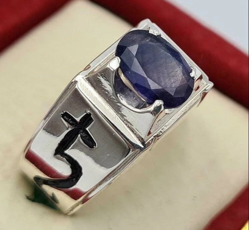 Sapphire jewelry saturn symbol kashmir color neelam handmade silver jewellery - 戒指 - 寶石 藍色