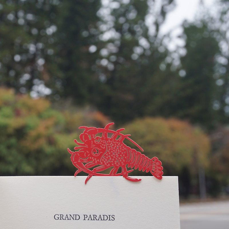 Mai Mai Zoo-Ripple Lobster Paper Carving Bookmark | Cute Animal Healing Small Things Stationery Gifts - Bookmarks - Paper Red