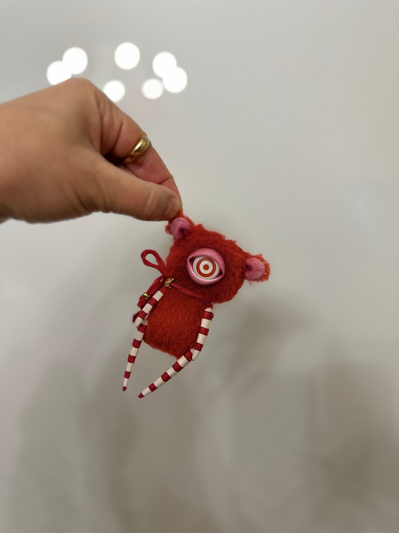 Cute red teddy bear - cyclops; toy for Blythe; tiny teddy bear _ MADE-TO-ORDER! - 玩偶/公仔 - 其他材質 紅色