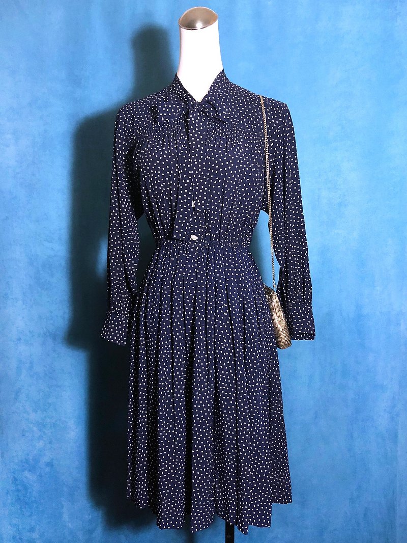 Little bow tie vintage dress / abroad brought back VINTAGE - ชุดเดรส - เส้นใยสังเคราะห์ สีน้ำเงิน