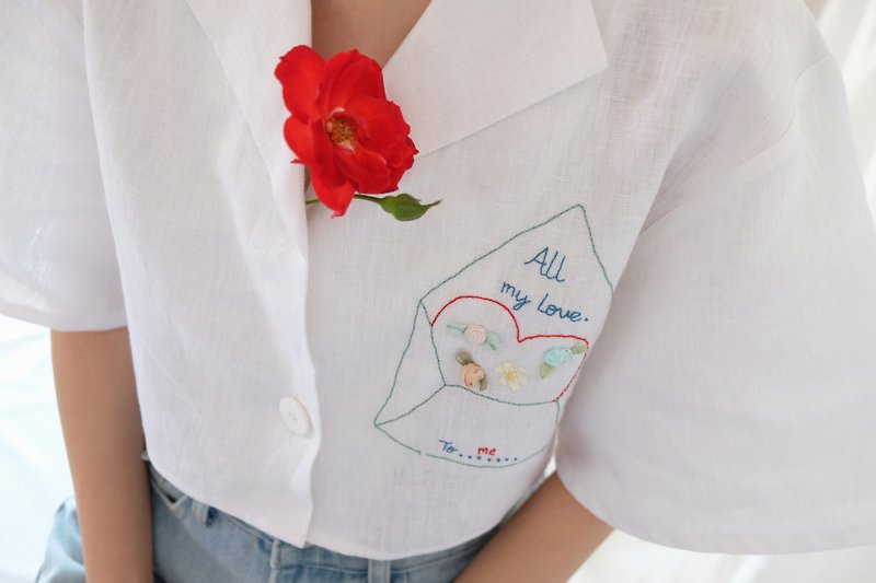 Love Letters - Women Hawaiian crop top - Women's Shirts - Cotton & Hemp White