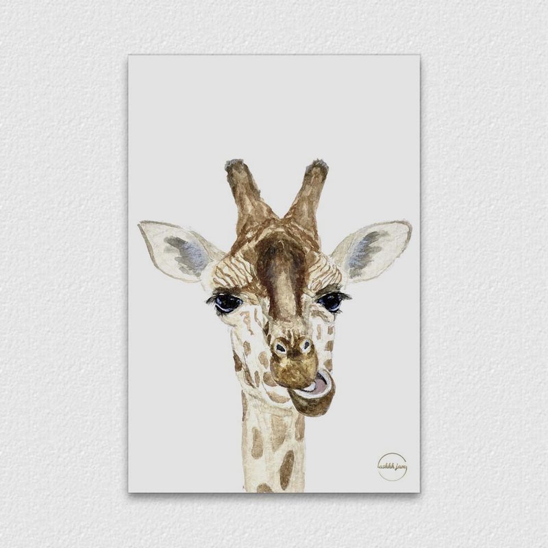 水彩插畫動物明信片 - 長頸鹿 手繪 水彩 插畫 - 卡片/明信片 - 紙 咖啡色