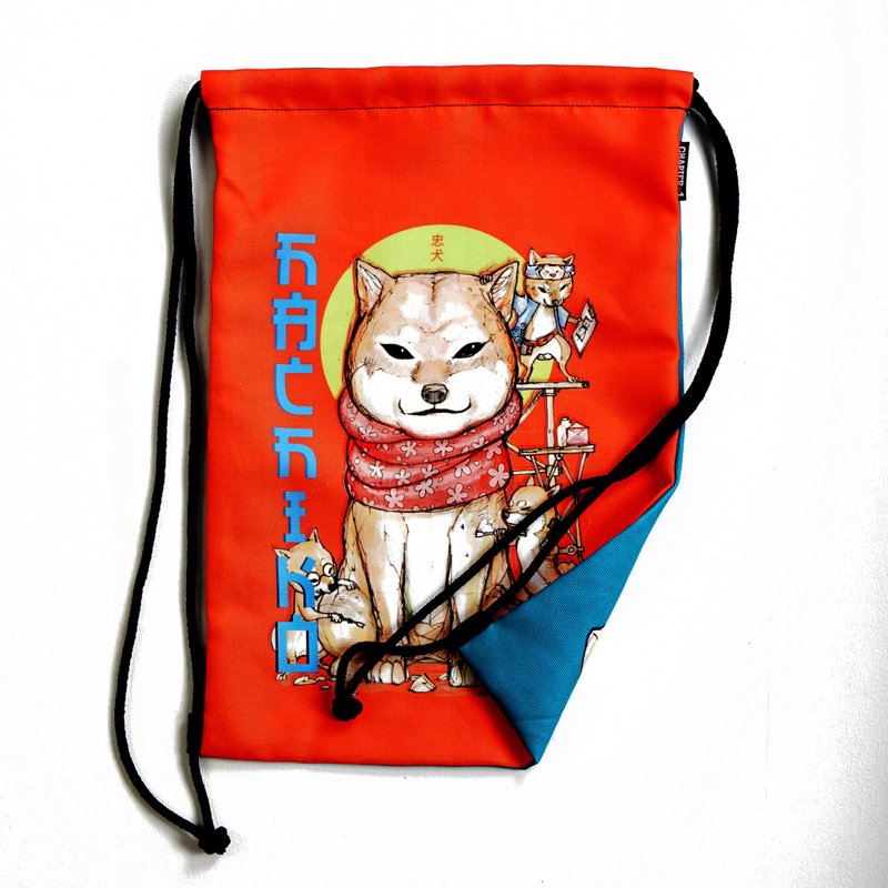 Hachi-ko / Maineiki Neko/ Back-Front drawstring bag Canvas Reduce global warming - 束口袋/束口背包/水桶包 - 其他材質 白色