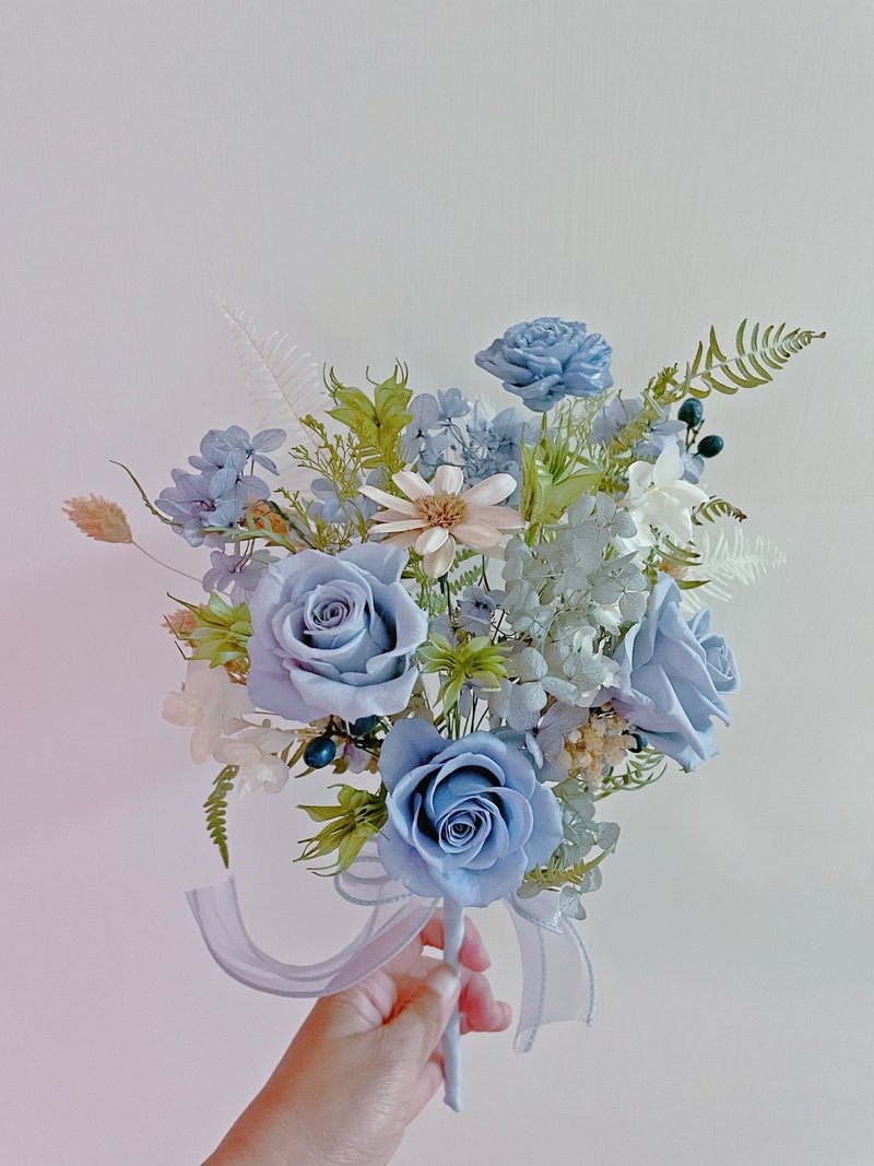 [Eternal Flower Gift] Fresh blue and white bouquet/Eternal Flower Bouquet/Photography Bouquet/Bridal Bouquet/Registration Bouquet - ของวางตกแต่ง - พืช/ดอกไม้ 