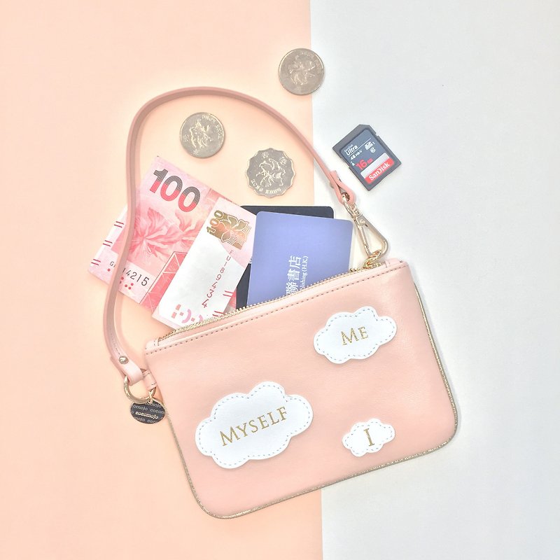 Pink three cloud storage bag / cosmetic bag / debris bag - กระเป๋าเครื่องสำอาง - หนังแท้ สึชมพู