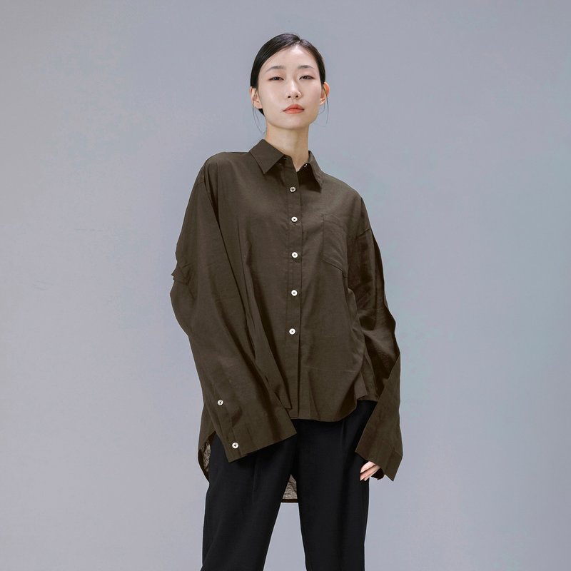 wide sleeve shirt - Women's Shirts - Cotton & Hemp Brown