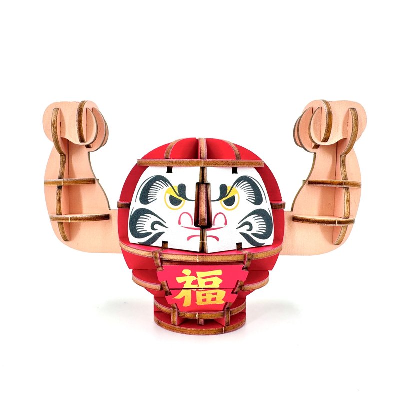 大力達摩不倒翁 - 紅色 (福) | 擺設 | 開運 拼圖 手作 達摩 招財 - 木工/竹藝/紙雕 - 木頭 紅色