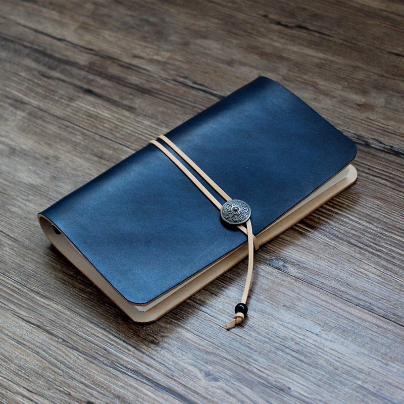 2018 Such as the first layer of vegetable tanned cattle skin blue uniform dye a6 loose-leaf strap notebook notebook handbook diary notebook - Notebooks & Journals - Genuine Leather Blue