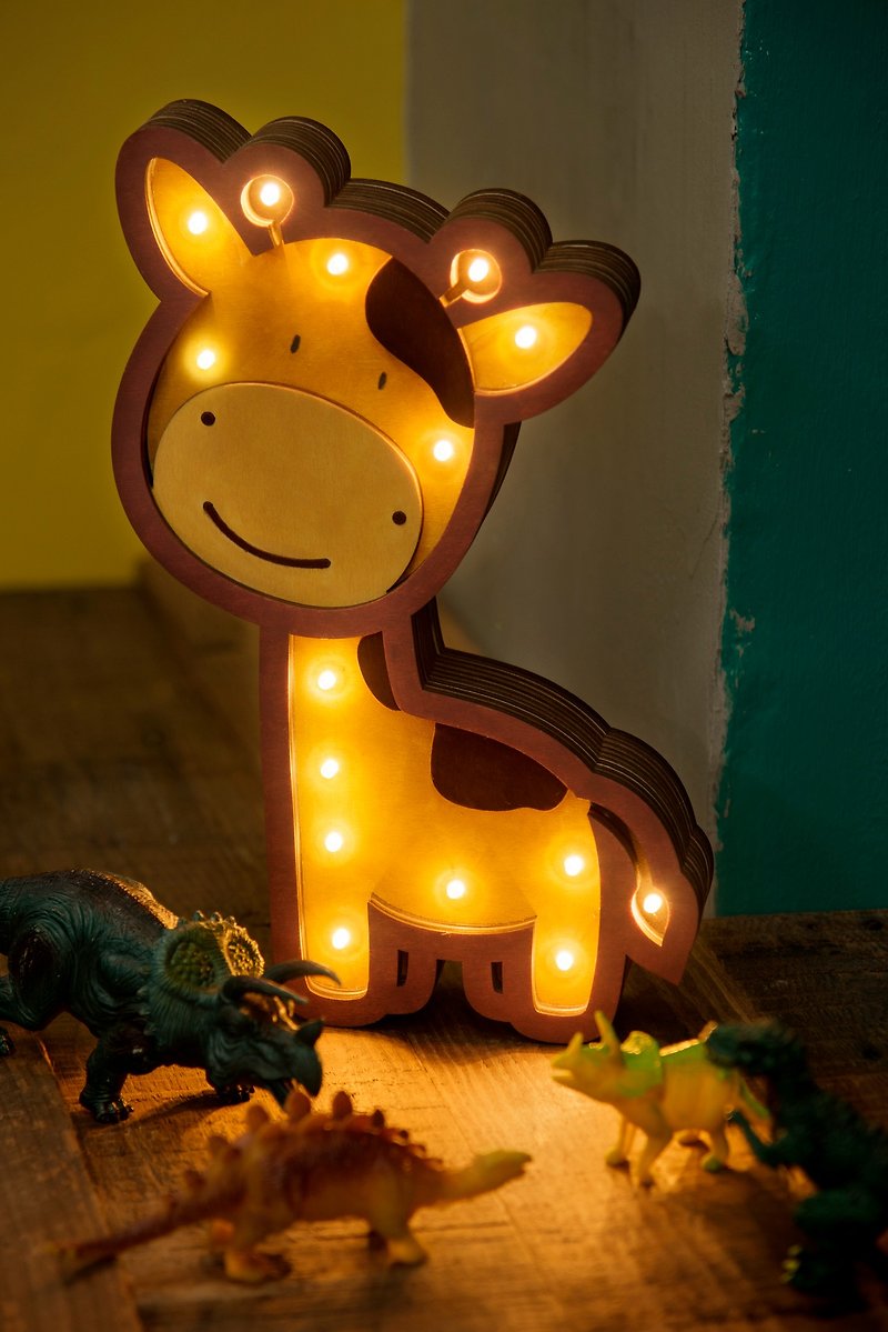 手工製造 長頸鹿立體木燈 座枱燈 小夜燈 聖誕生日禮物 兒童燈 - 燈具/燈飾 - 木頭 咖啡色