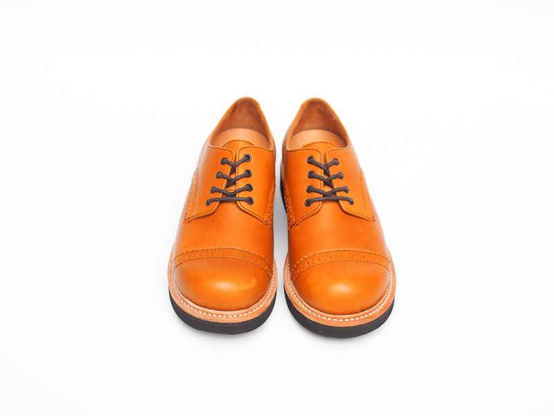 【Work lady】ABBEY British Derby Shoes (Brogues, not Oxfords) CARAMEL - รองเท้าลำลองผู้หญิง - หนังแท้ สีส้ม