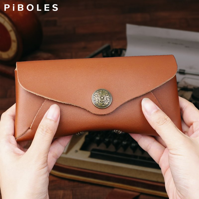 真皮簡約復古眼鏡包手工頭層牛皮輕便抗壓眼鏡盒高級墨鏡盒收納袋 - 眼鏡盒/眼鏡布 - 真皮 咖啡色