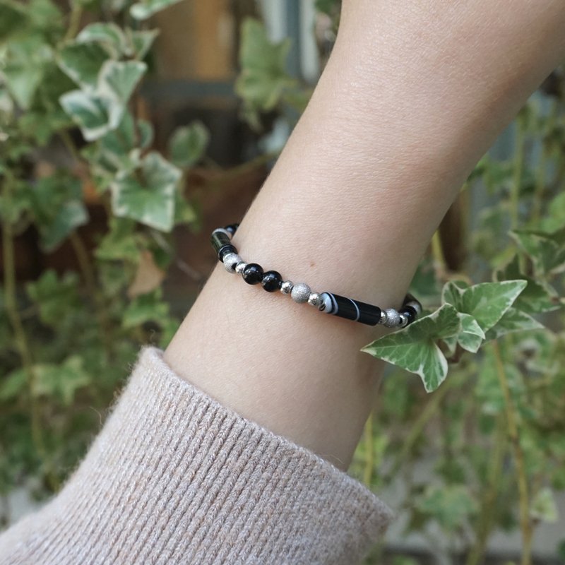 ll modomodo birthstone bracelet ll July birthstone - black agate Blackagate steel bracelet - สร้อยข้อมือ - หยก สีดำ