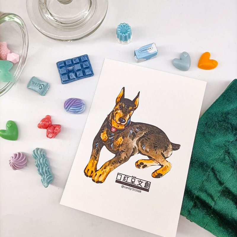 KR474_口紅堂明信片_杜賓犬1_candy1313588 postcard - 卡片/明信片 - 紙 多色