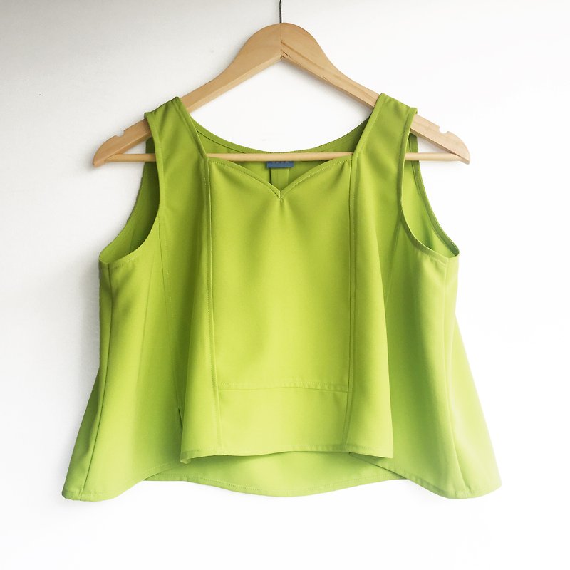 Spring/Summer / Green Sleeveless Short Top - Women's Tops - Polyester Green
