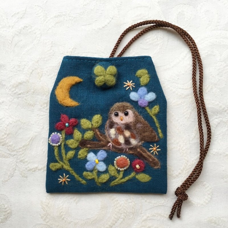 amulet bag of night owl - Other - Cotton & Hemp Blue