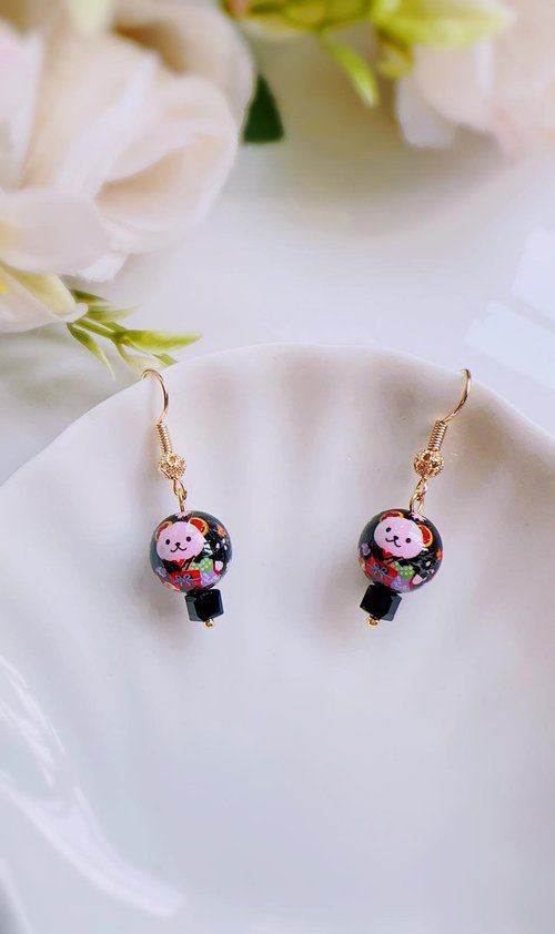 My Magical Dreams Jewelry Kawaii Teddy Bear Black Japanese Tensha Earrings | 小熊耳环