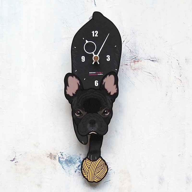 D-25 フレンチブル黒-犬の振子時計 - 時計 - 木製 ブラック
