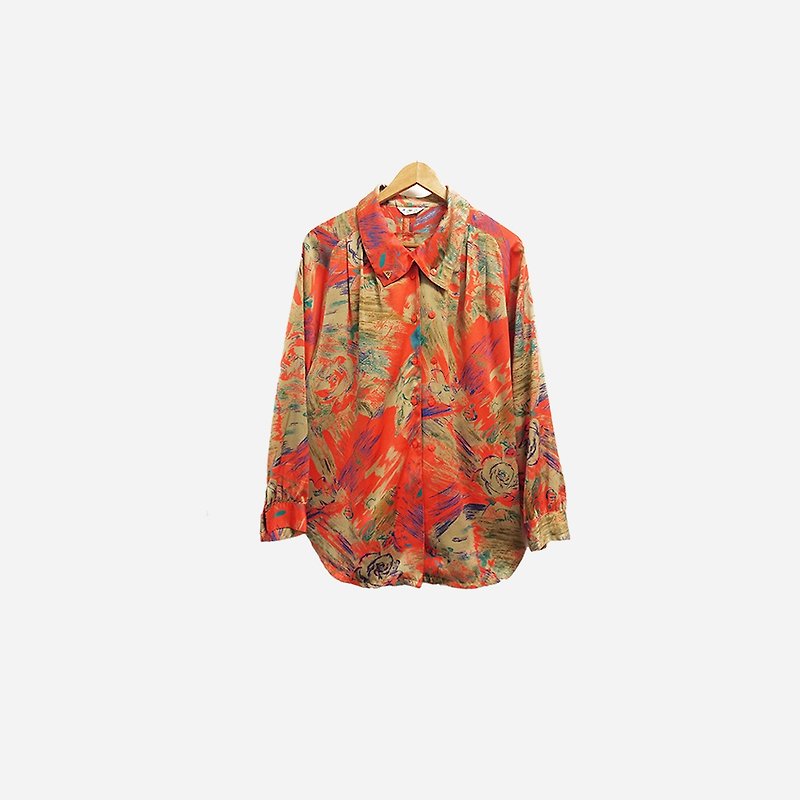 Dislocation Vintage / Double Button Orange Print Shirt no.422 vintage - เสื้อเชิ้ตผู้หญิง - วัสดุอื่นๆ สีส้ม