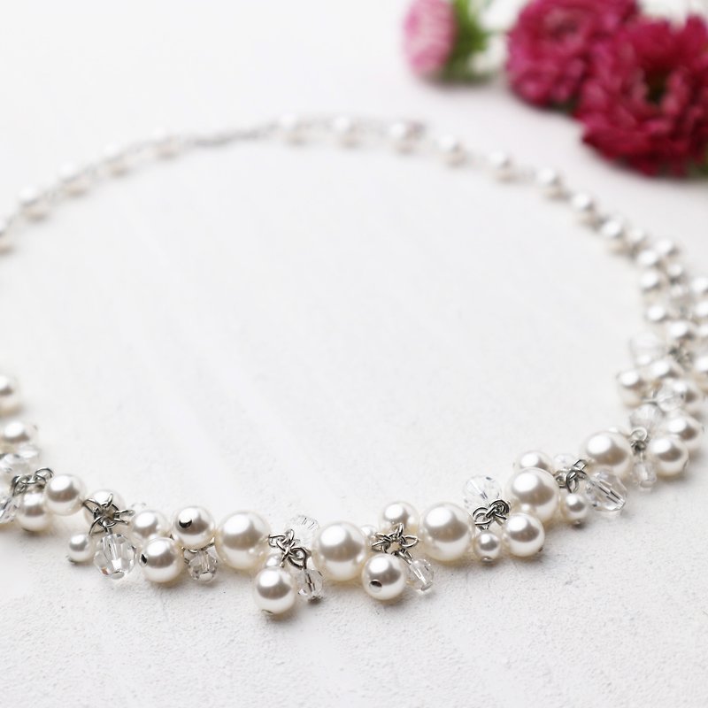 Crystal Pearl Necklace - Necklaces - Other Materials White