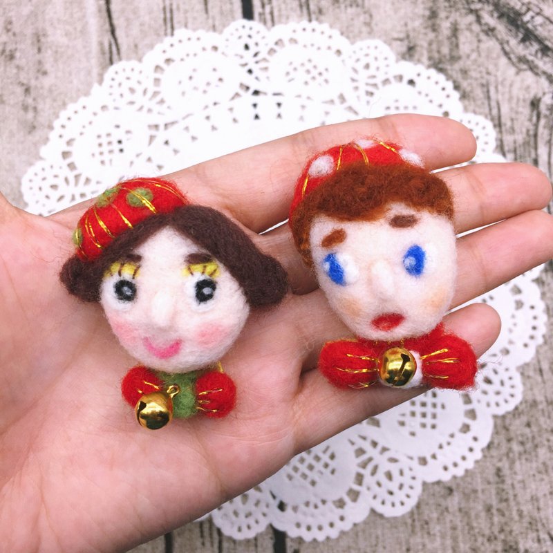 summerlol [Buy 2 Free transportation - to send dual-use] red gold necklace Christmas couple boys and girls hand handmade wool felt dolls Doll brooch pin red wool felt brooch - เข็มกลัด - ขนแกะ สีแดง