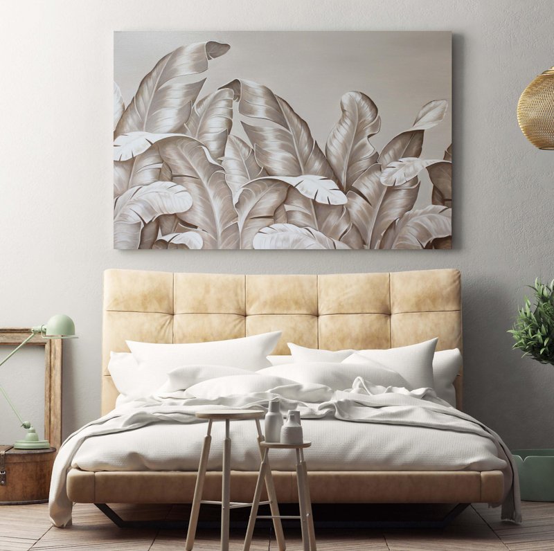 Beige Painting |  Beige Decorative | Beige Wall Art | Beige Nature Art | Leaves - 壁貼/牆壁裝飾 - 棉．麻 灰色