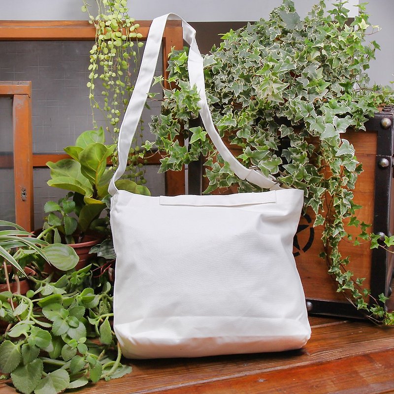 2 way canvas tote bag-White No.1 - กระเป๋าแมสเซนเจอร์ - ผ้าฝ้าย/ผ้าลินิน ขาว
