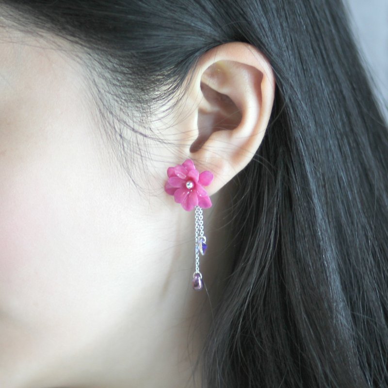 Purple Pink Violet Resin Clay 925 Silver Earrings - ต่างหู - ดินเหนียว สีม่วง