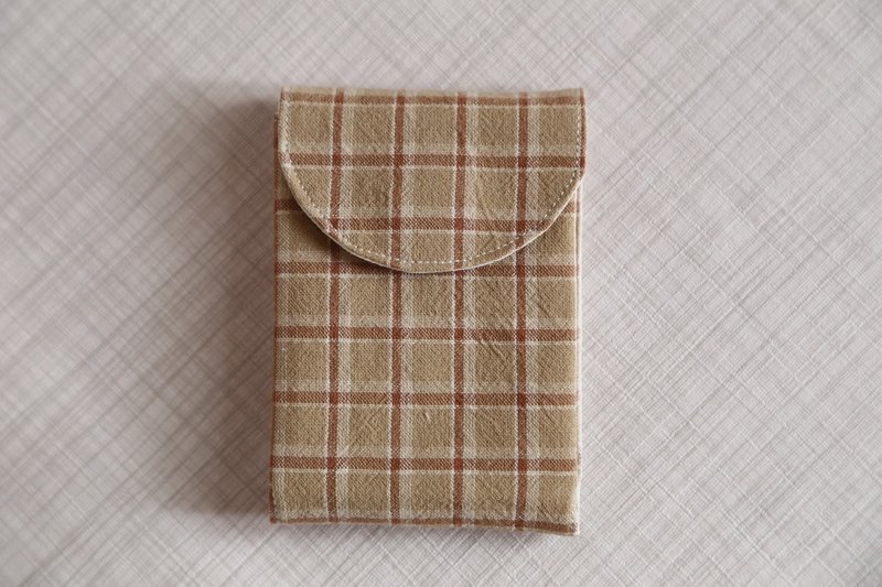 Pure cotton upright card holder/coffee plaid/green flowers - ที่เก็บนามบัตร - ผ้าฝ้าย/ผ้าลินิน 