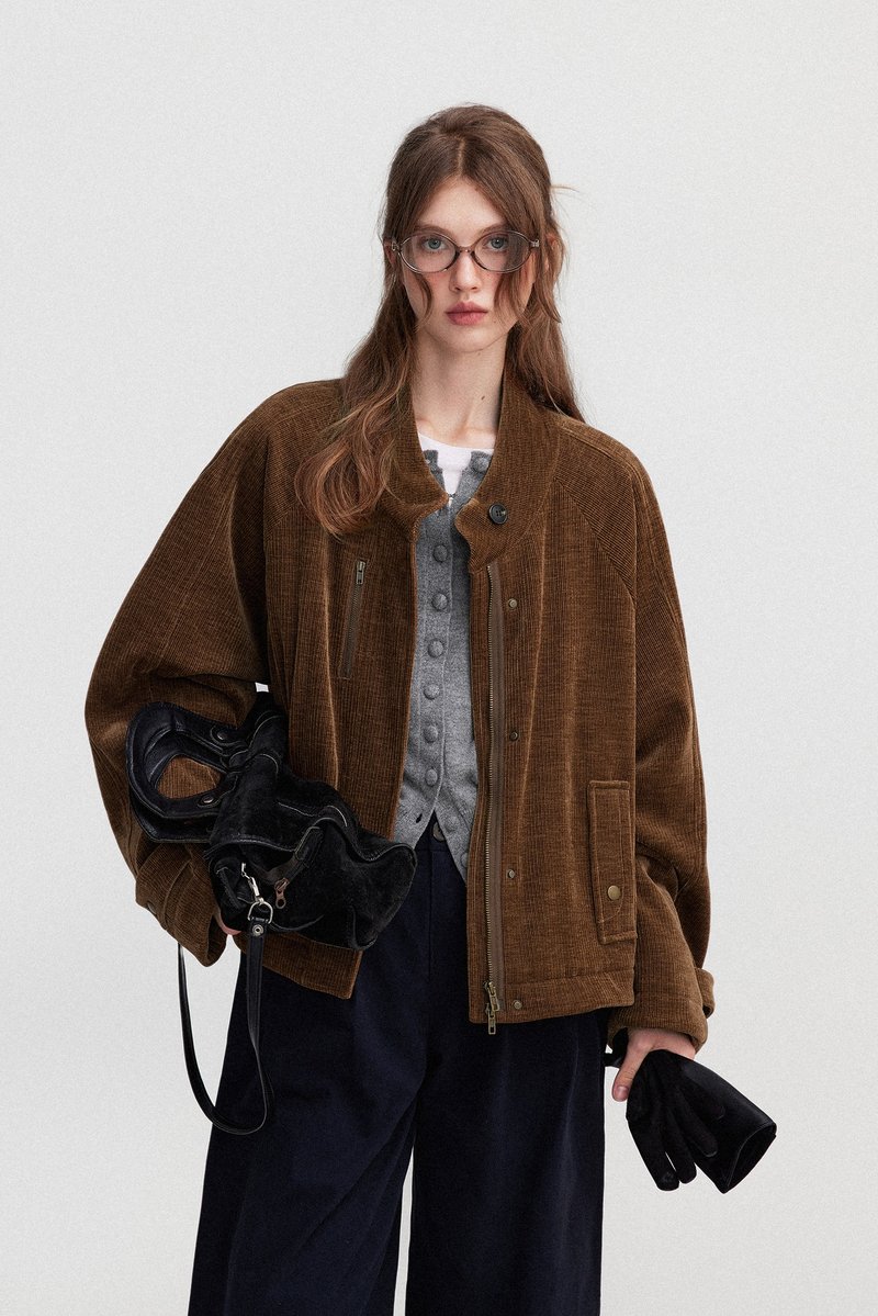 Nordic / 磨毛手感棉衣外套 / 燈芯絨 - 女大衣/外套 - 其他材質 咖啡色