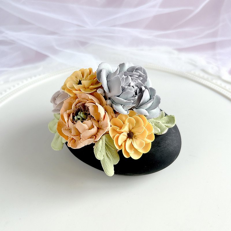 Korean Cream Soil Squeeze Flower Stone/ Diffuser (Black) Round Potted Plant - Fragrances - Clay Black