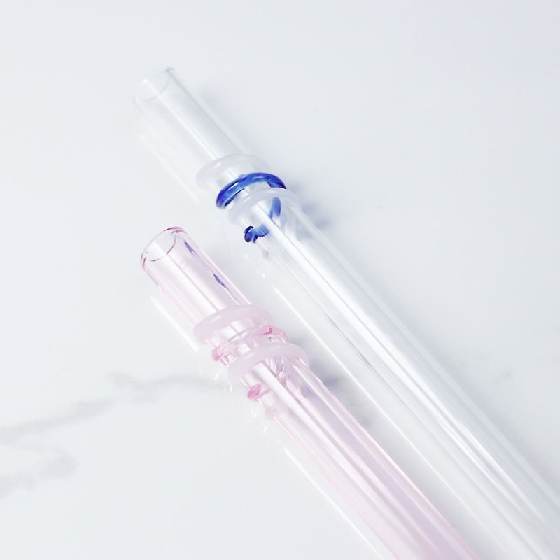 20cm (口徑1.2cm) 尖口 小珍珠專用玻璃吸管1支入(附清潔刷) 環保 - 杯袋/飲料提袋 - 玻璃 藍色