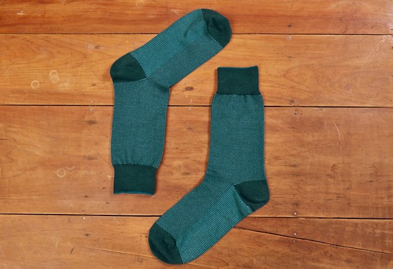 Lin Guoliang bird's eye weave pattern gentleman socks lake green - Dress Socks - Cotton & Hemp Green