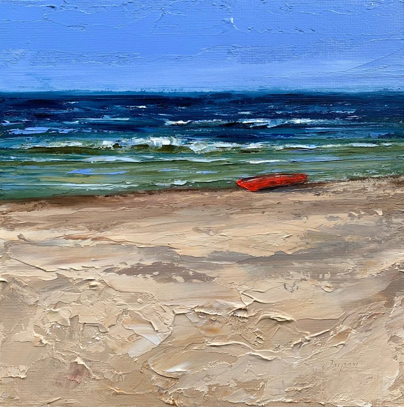 Original Oil Painting On Canvas Seascape Painting Sailboat Textured Impasto Art - 壁貼/牆壁裝飾 - 棉．麻 多色