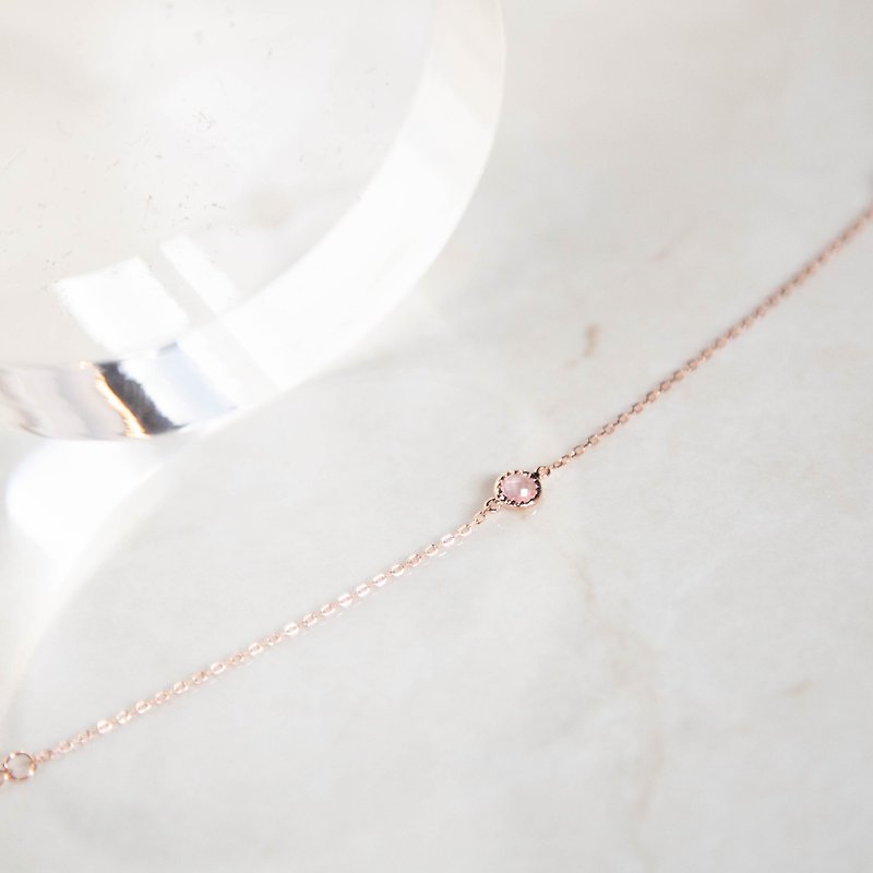 Light pink crystal small round sterling silver bracelet | natural stone | Rose Gold. Light jewelry. gift. Love Stone - สร้อยข้อมือ - เงินแท้ 