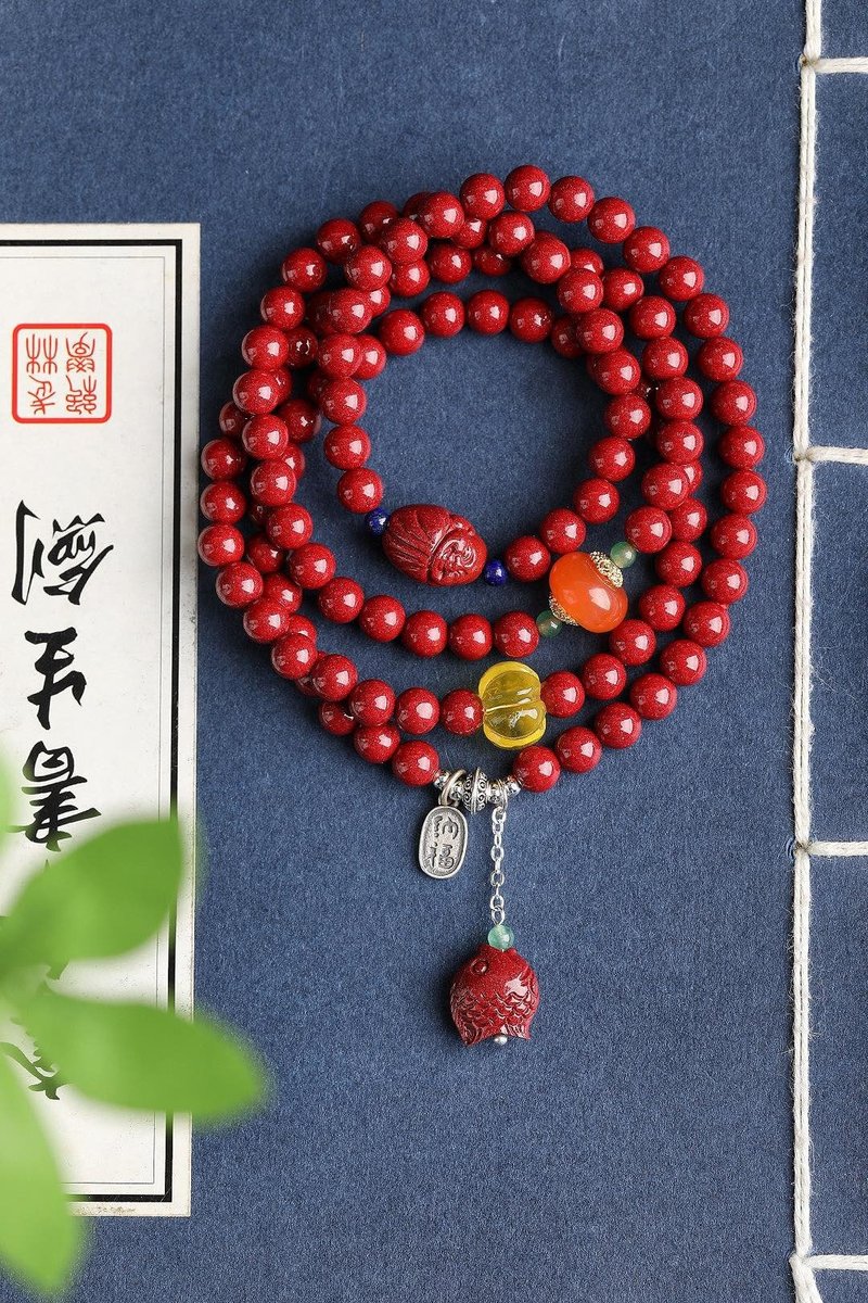天然原礦硃砂精品紫金砂108顆佛珠手鏈 含量高達95% - 手鍊/手環 - 寶石 
