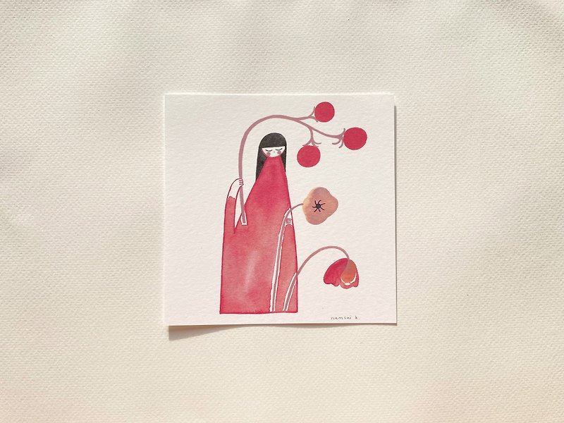 (girl + flower)  red serenity postcard