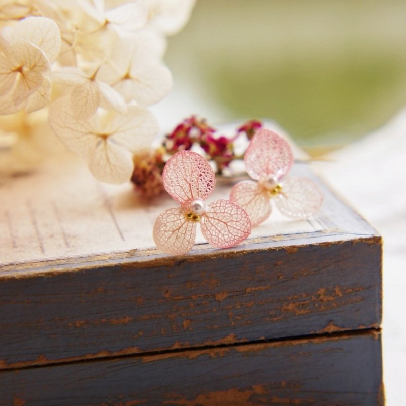 Sunflower handmade Japanese fresh small pink orange gradient transparent hydrangea 925 sterling silver earrings ear clip - ต่างหู - พืช/ดอกไม้ สึชมพู