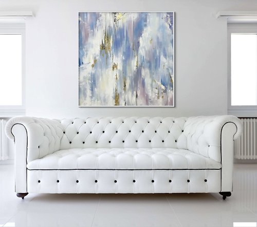JuliaKotenkoArt Abstract Blue Gold Oil Painting on Canvas Wall Art for Living Room