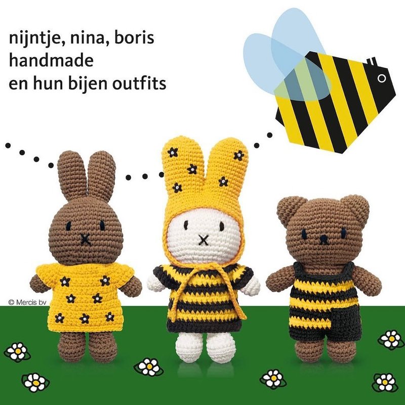 荷蘭進口Miffy【蜜蜂系列】正版授權手工純棉鉤針米非米飛兔 - 公仔/玩偶 - 棉．麻 黃色