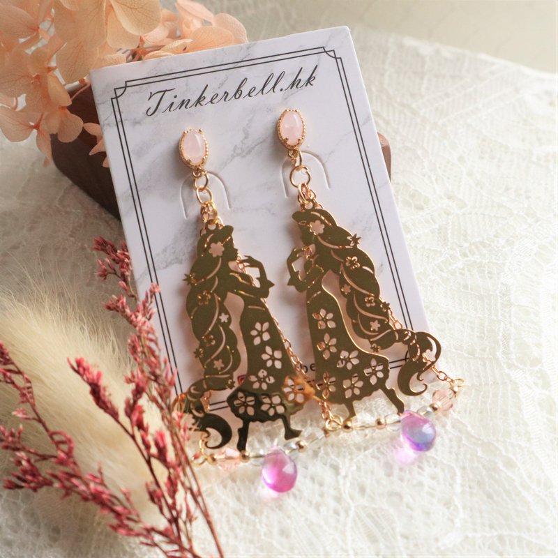 【氣質童話風】粉嫩公主風格 防敏感耳環 - 耳環/耳夾/耳骨夾 - 其他金屬 粉紅色