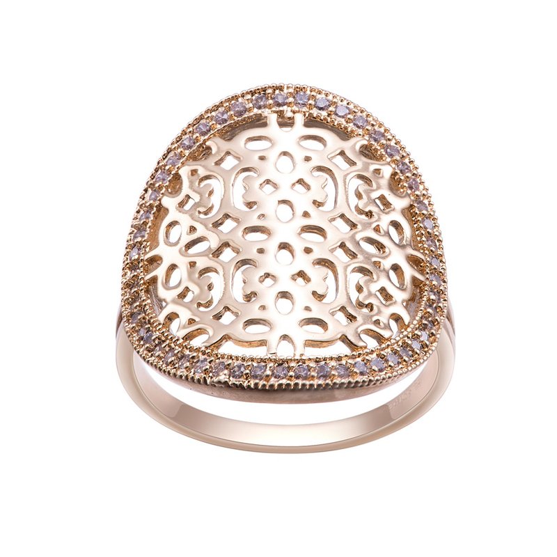 Filigree classical carving diamond ring (3 colors in total)-round - แหวนทั่วไป - ทองแดงทองเหลือง สีทอง