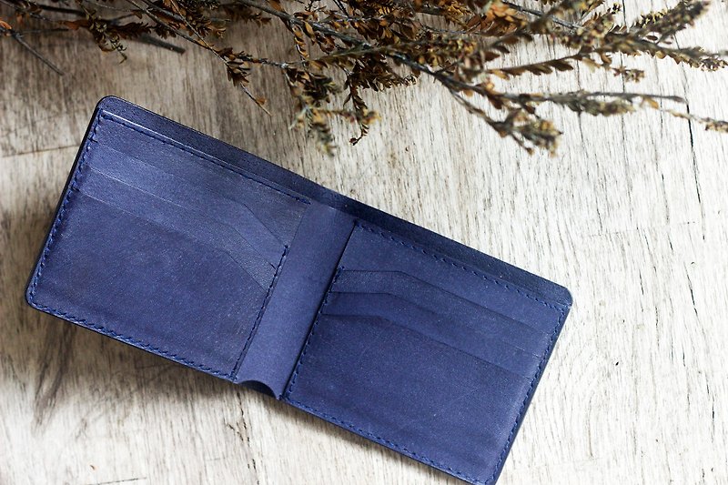 イタリアの深海青野菜なめし革シンプル6カードショートクリップ - 財布 - 革 ブルー