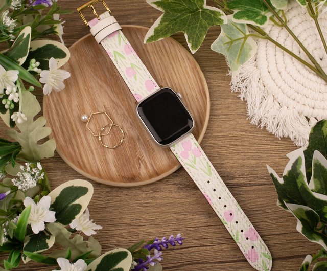 Ted Baker★ピンクのお花アップリケが上品Apple Watchストラップ Ted Baker☆ピンク＆可愛いお花のモチーフApple Watchストラップ
