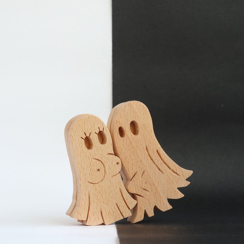 Handmade wooden magnetic furnishings wooden model excited ghost gift customization - ของวางตกแต่ง - ไม้ สีกากี