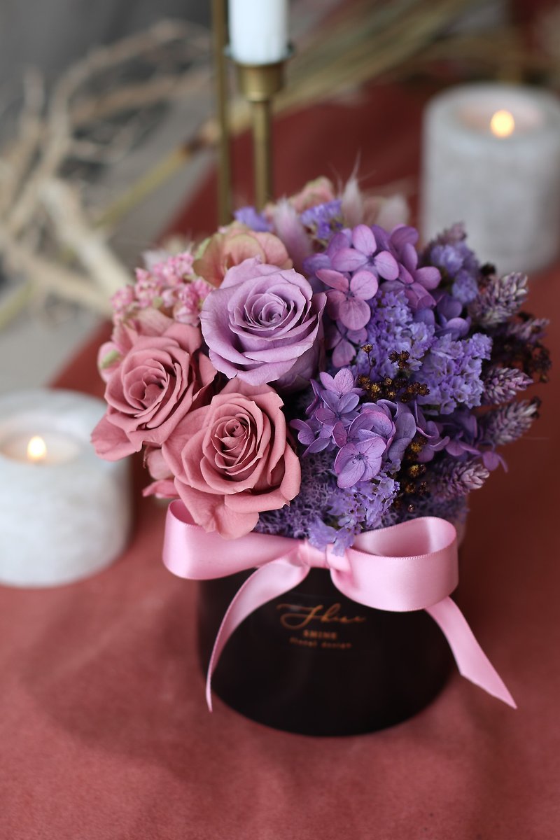 經典粉紫不凋黑瓷盆花 可客製 - 乾燥花/永生花 - 植物．花 紫色