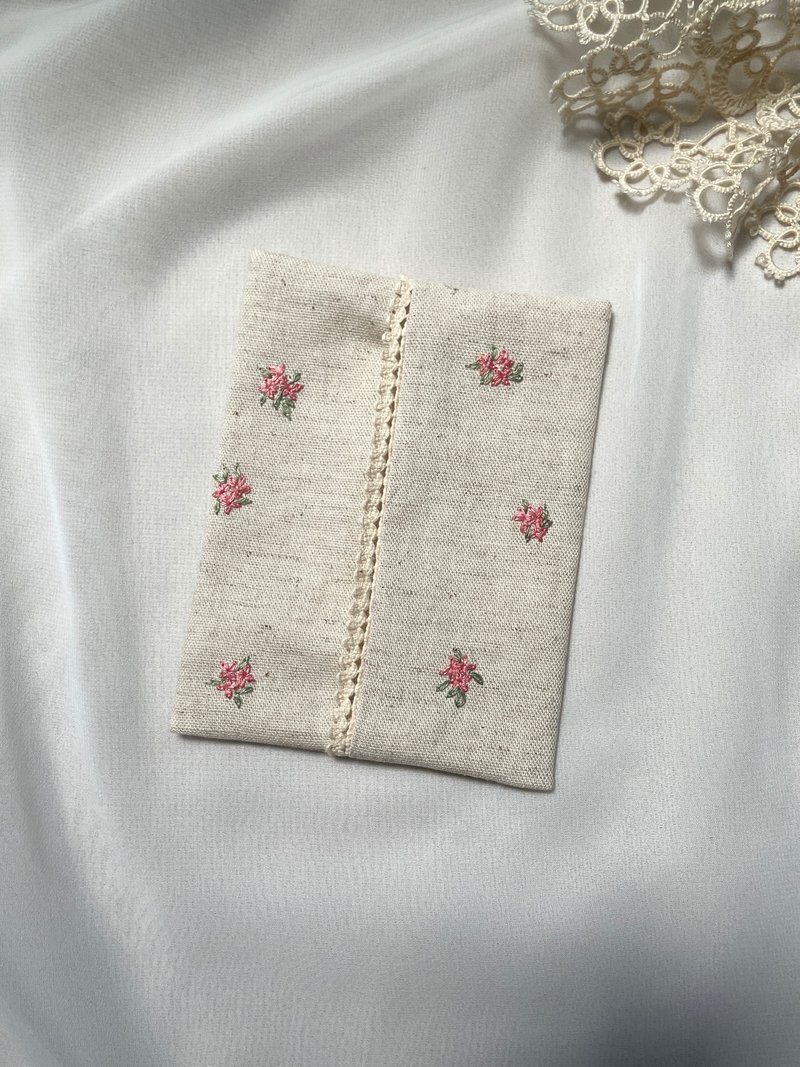 [Ms. Fang's Handmade] Embroidery Small Objects Carrying Tissue Paper Small Bag Thank You Teacher Gift Gift - Other - Cotton & Hemp Pink